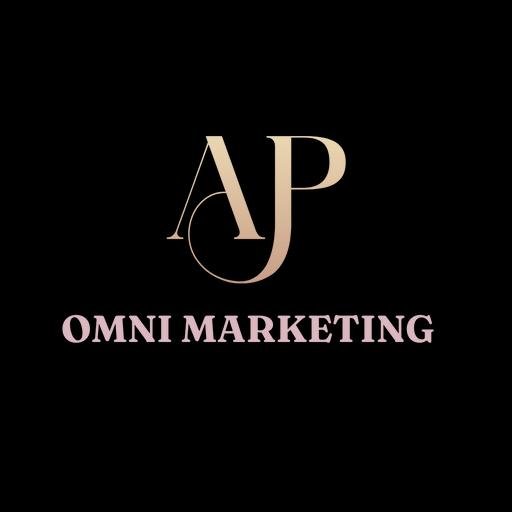 AP Omni Marketing logo with elegant serif initials “AP” above the text “Omni Marketing” on a black background
